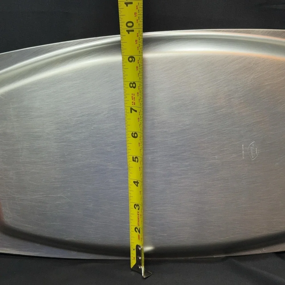 Vintage Mirro Medallion Silver Aluminum Serving Tray Wood Handles Starburst USA